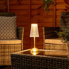 ValueLights Allie Dimmable Polished Gold Table Lamp with Clear Tapered Shade and SMD LED Integrated LED .2W Warm White 3000K Bulb