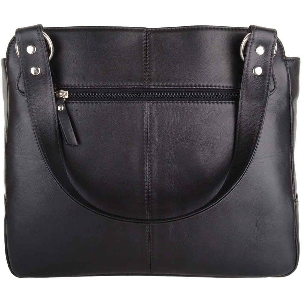 image 1 of Large Genuine Soft Leather Shoulder Contrast Stitch Handbag Black | Black