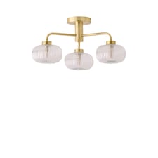 ValueLights Amaia Gold IP44 3 Way Clear Ribbed Glass Ceiling Light & Bulbs | Gold