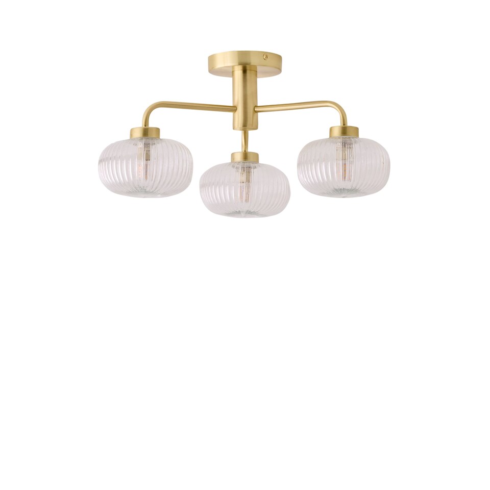 image 1 of ValueLights Amaia Gold IP44 3 Way Clear Ribbed Glass Ceiling Light & Bulbs | Gold