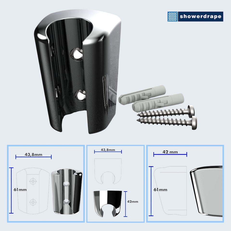 image 1 of Showerdrape Chrome Fixed Shower Wall Bracket | Silver | 1