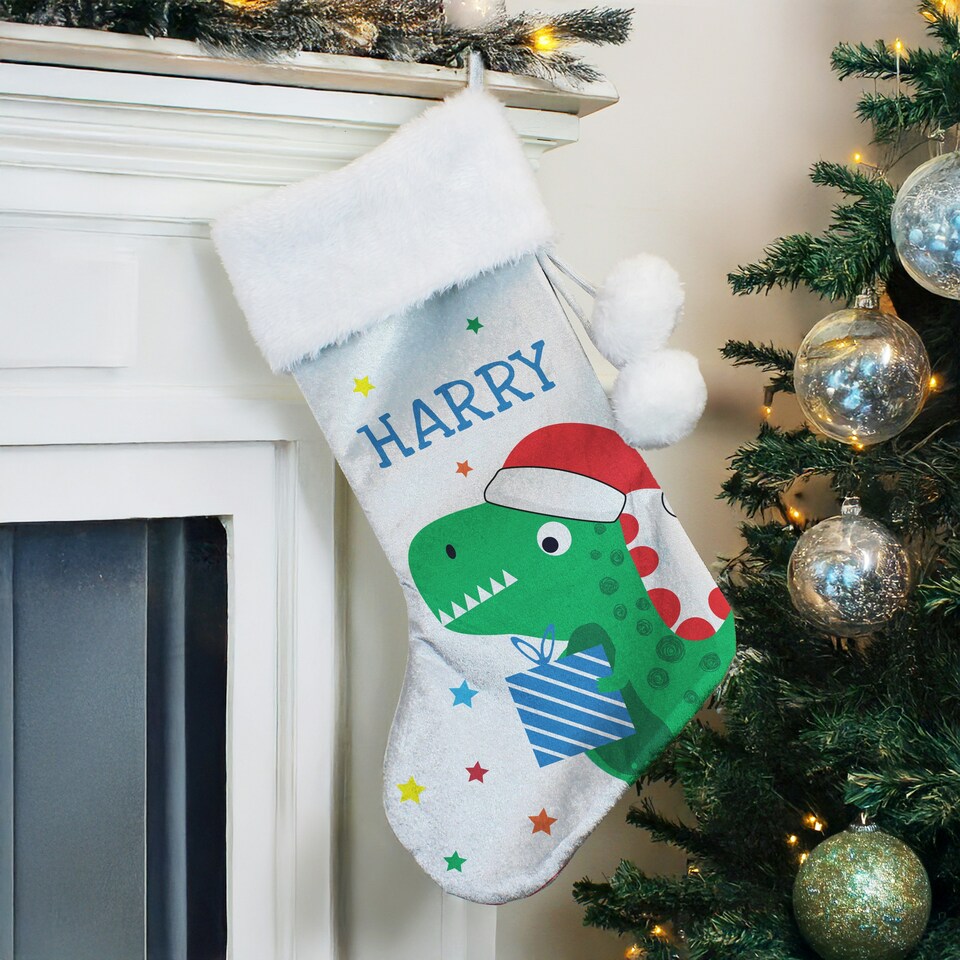 image 1 of Personalised Dinosaur Christmas Stocking