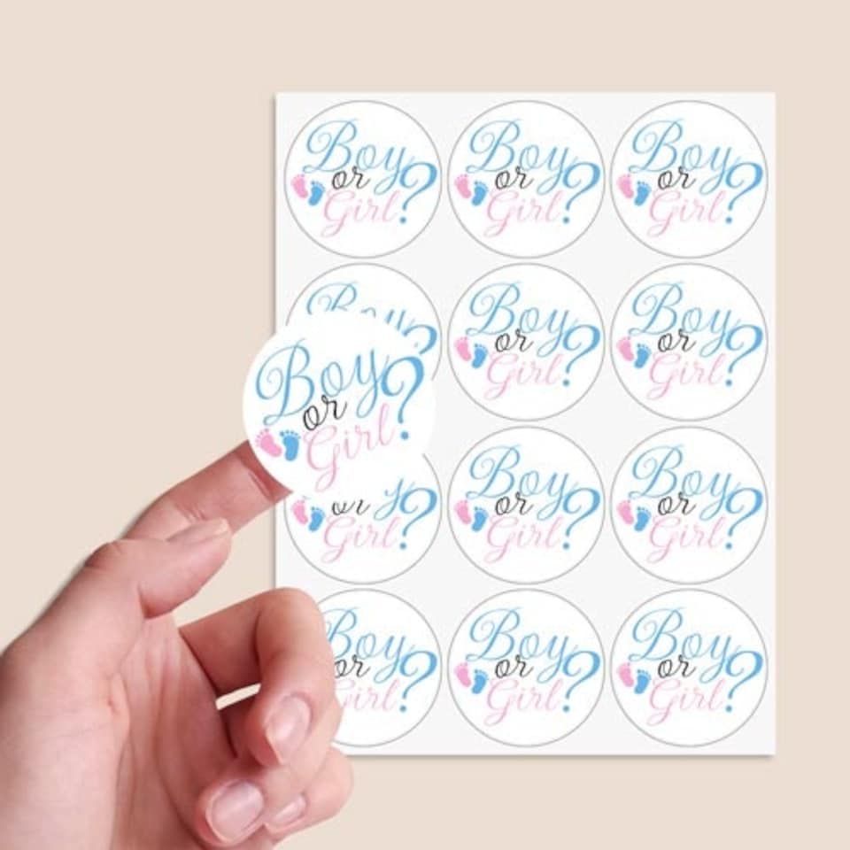 image 1 of Boy or Girl Gender Reveal Round Stickers 60mm - Sheet of 12