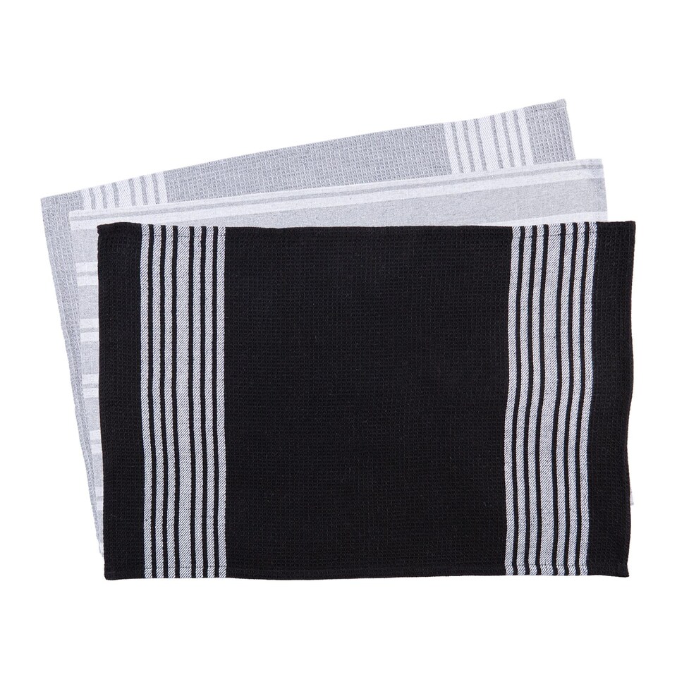 image 1 of Nicola Spring 3pc Cotton Tea Towels Set - 60cm x 40cm - Monochrome