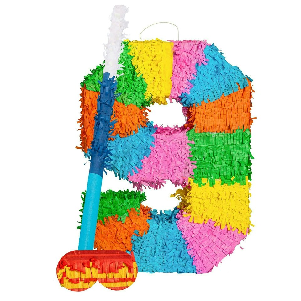 image 1 of Fax Potato Number 9 Pinata Set with Stick & Blindfold - Blue Stick