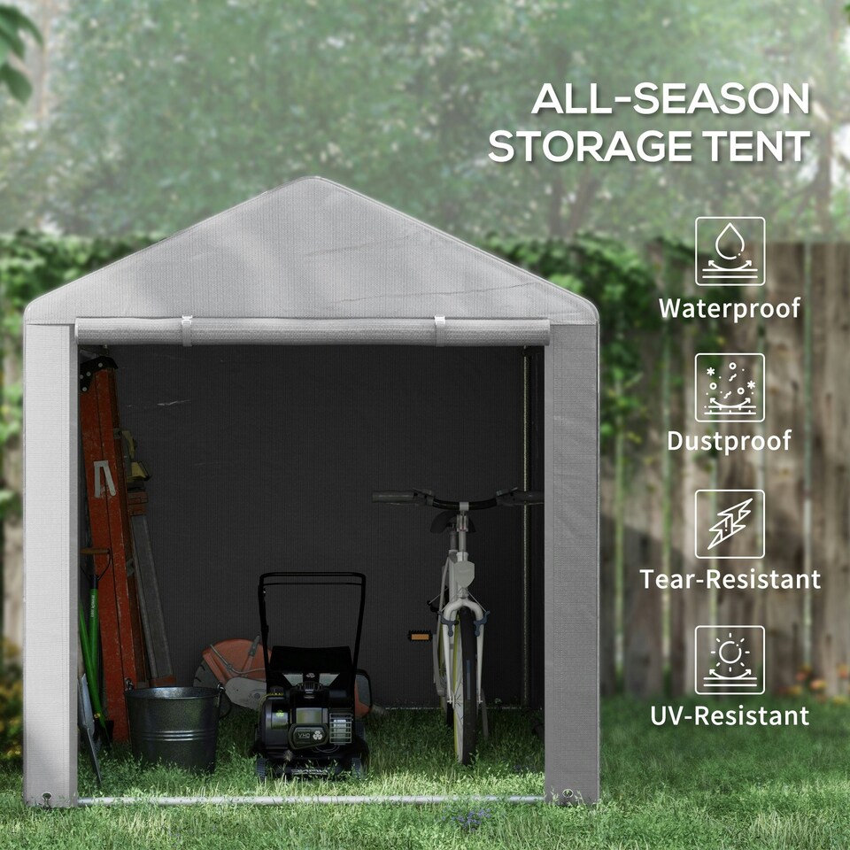 image 1 of Outsunny 1.6 x 2.2m Garden Storage Shed Portable Shed Tent, Light Grey Grey | Light Grey