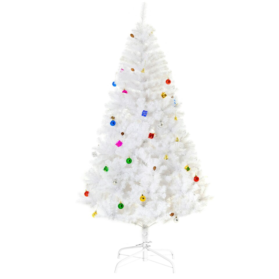 image 1 of HOMCOM 6ft Snow Artificial Christmas Tree w/ Metal Stand Decorations Home White