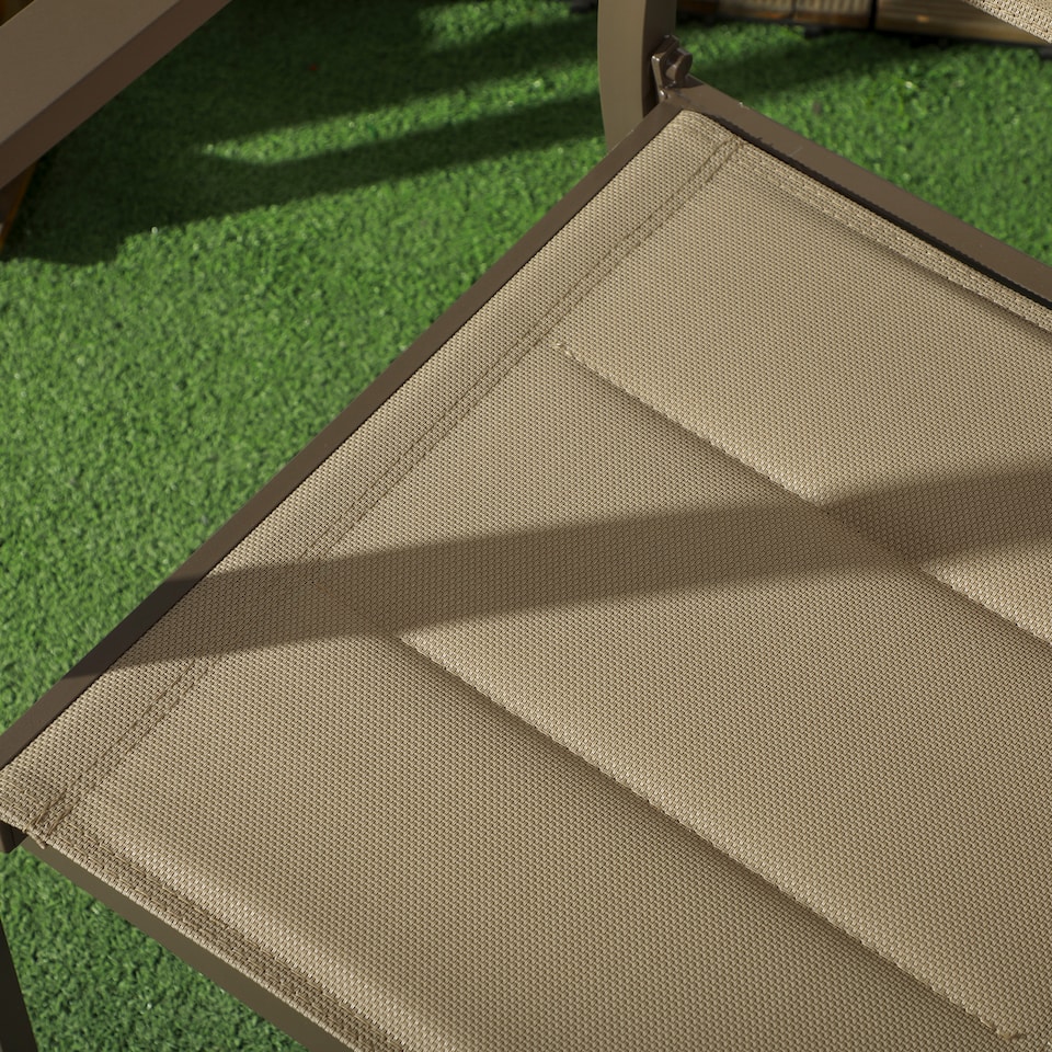 image 1 of Outsunny 2 Pieces Garden Dining Chairs, Aluminium Outdoor Armchair for 2 with Breathable Mesh Fabric, Stackable Design, Khaki