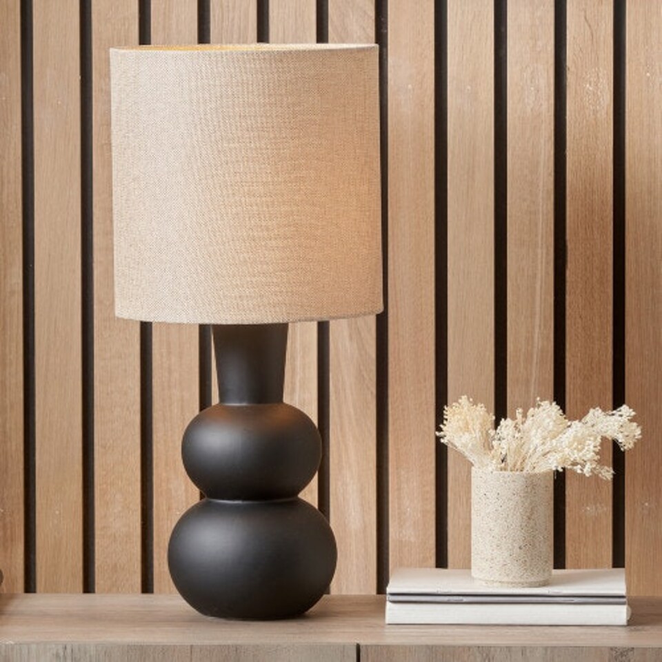 image 1 of Black Curved Bottle Ceramic Table Lamp