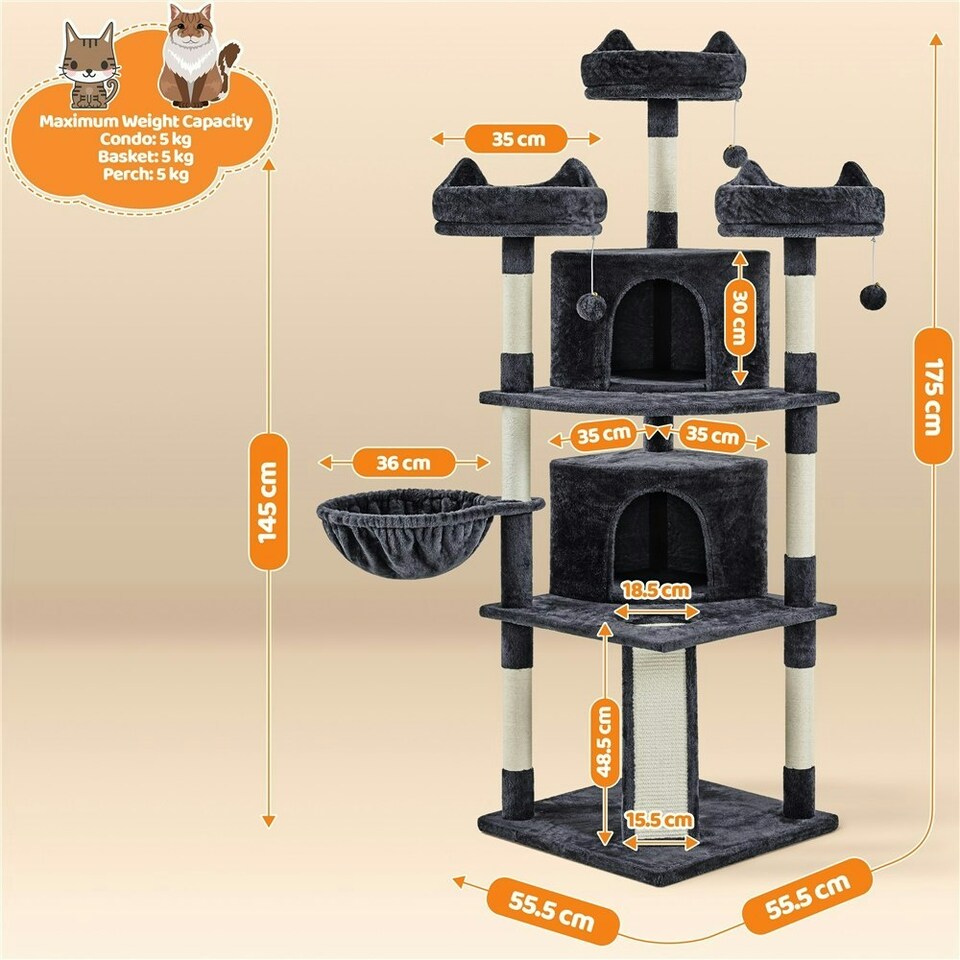 image 1 of Yaheetech 175 cm Plush Cat Tower with Condos Black