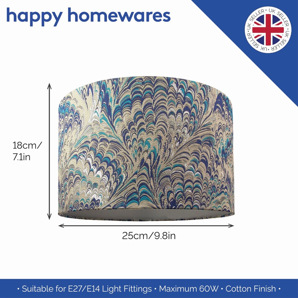 image 1 of Contemporary and Vivid Peacock Print 25cm Table/Pendant Lampshade in Soft Cotton | Multi | 10"