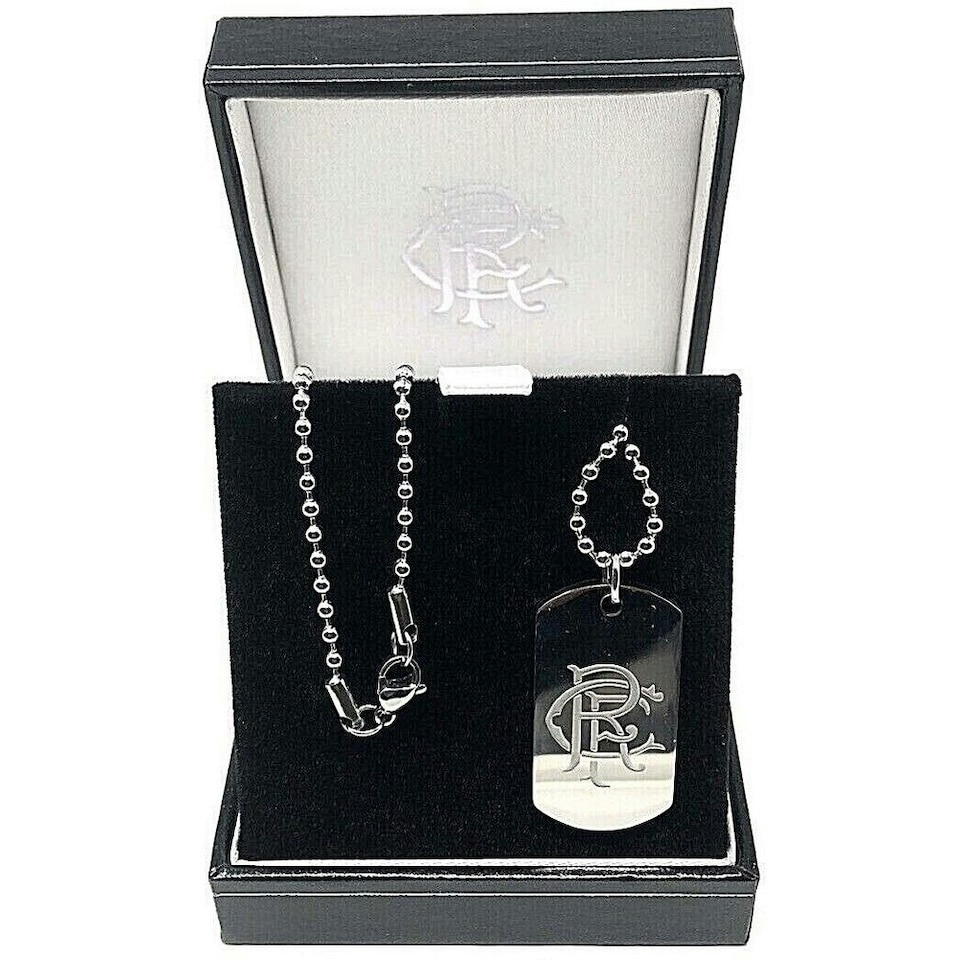 image 1 of Rangers FC Stainless Steel Engraved Crest Dog Tag And Chain - Black/Silver - One Size