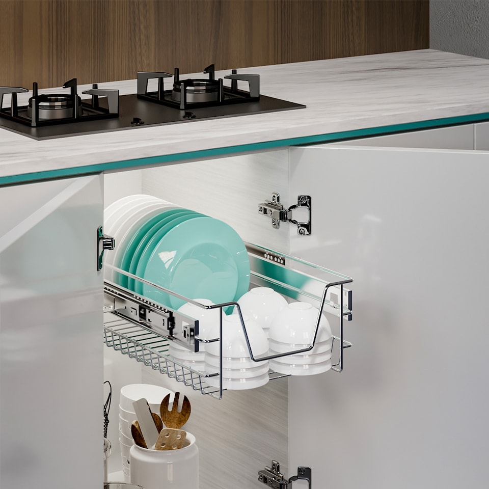 image 1 of Living and Home 1Pcs Metal Sliding Pull Out Wire Basket Organizer For 400mm Cabinet | Silver