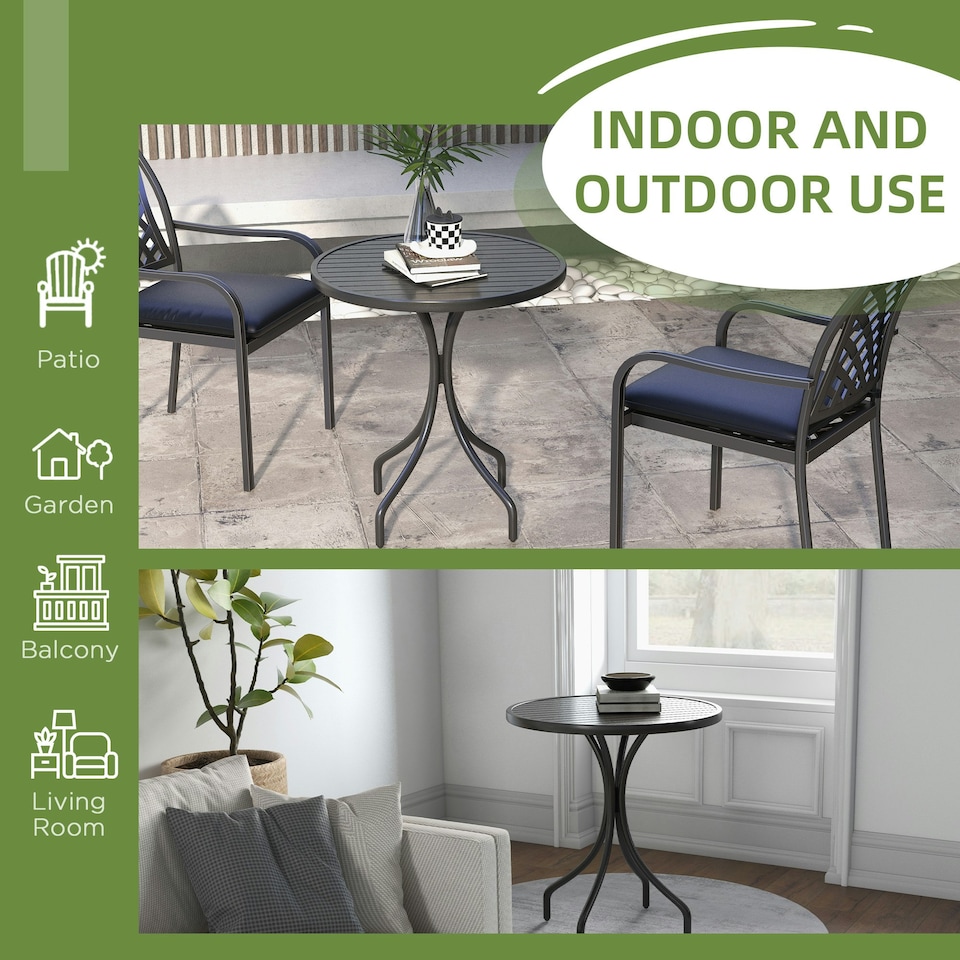 image 1 of Outsunny Round Garden Table Outdoor Side Table with Steel Frame Black