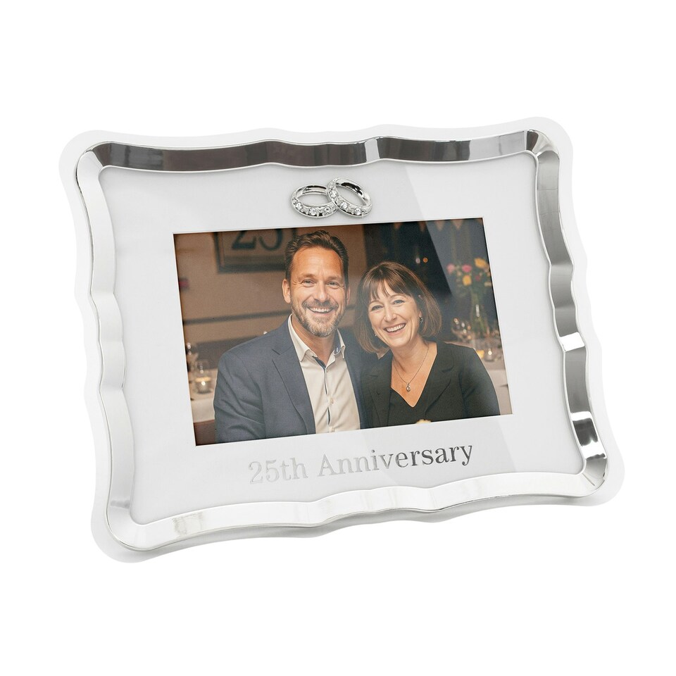 image 1 of Modern 25th Anniversary Picture Frame in Silver Plating with Rings Silver | One Size