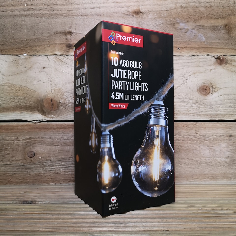 image 1 of 10 A60 Bulb 4.5m Jute Rope Party Festoon Outdoor Lights in Warm White | White | Warm White