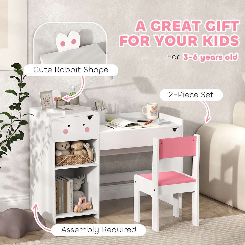 image 1 of AIYAPLAY Kids Desk and Chair Set, Toddler Table and Chair Set | White