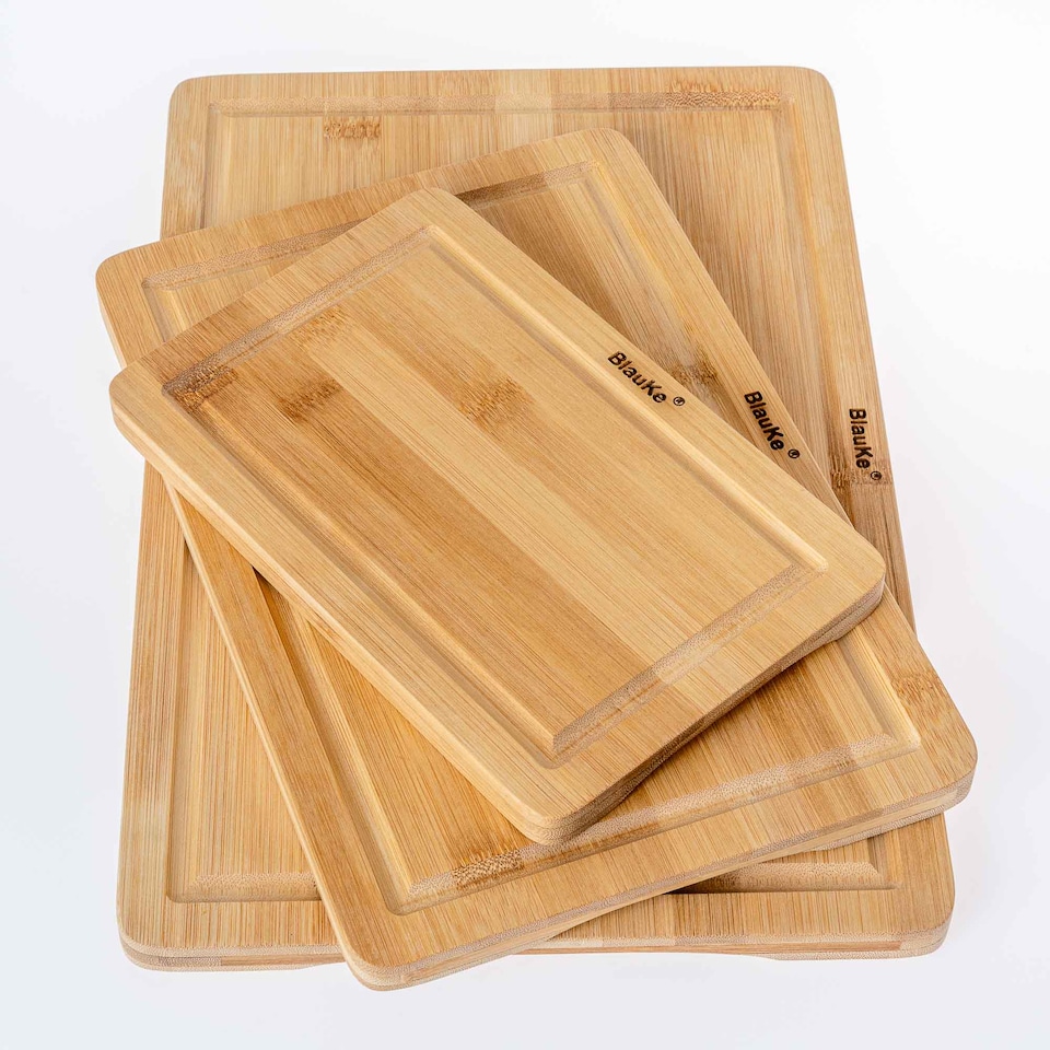 image 1 of BlauKe Wood Cutting Boards for Kitchen - Bamboo Cutting Board Set with Juice Groove and Handles - Wooden Chopping Board