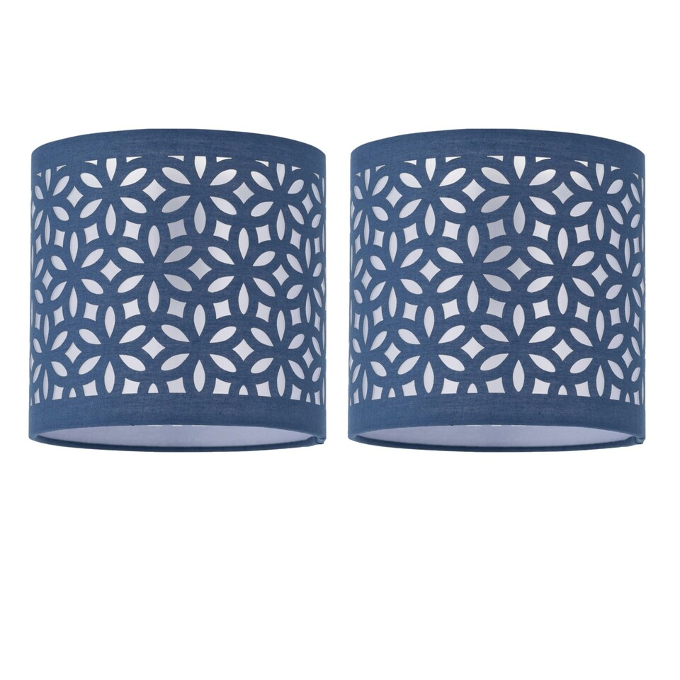 image 1 of Set of 2 Navy Blue Laser Cut 15.5cm Table Lamp Shades Blue