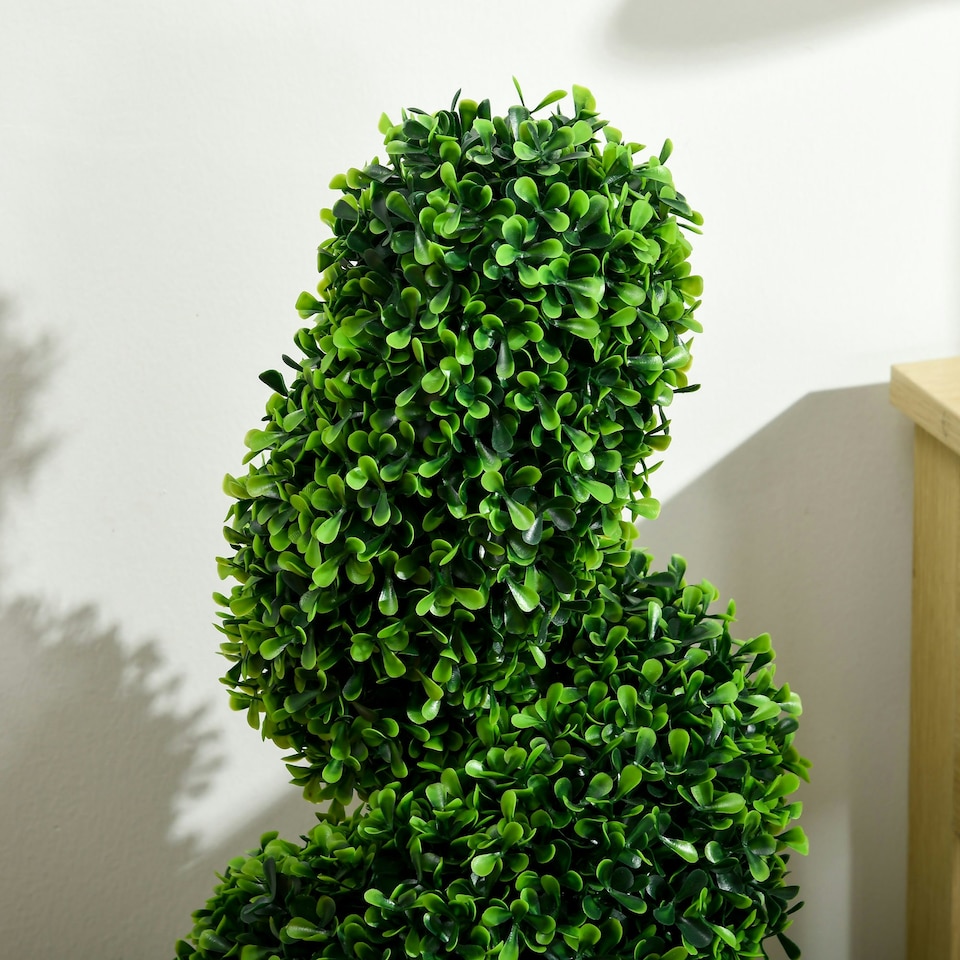 image 1 of HOMCOM Set of 2 Potted Artificial Plants, Topiary Spiral Boxwood Trees, 90cm