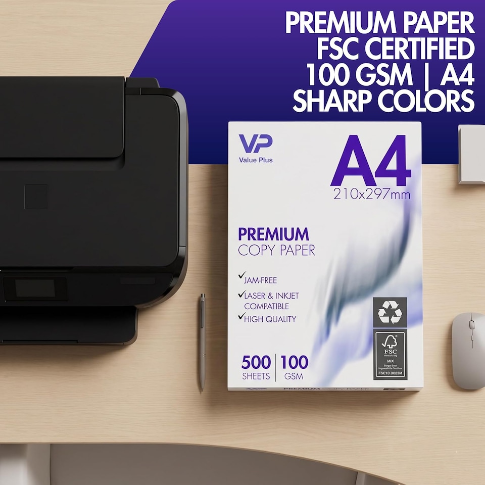 image 1 of Premium A4 Printer Paper 100gsm, 500 Sheets Premium Thick Copy Paper for Laser and Inkjet Printers, Jam-Free Heavy Duty White Office Paper Ream