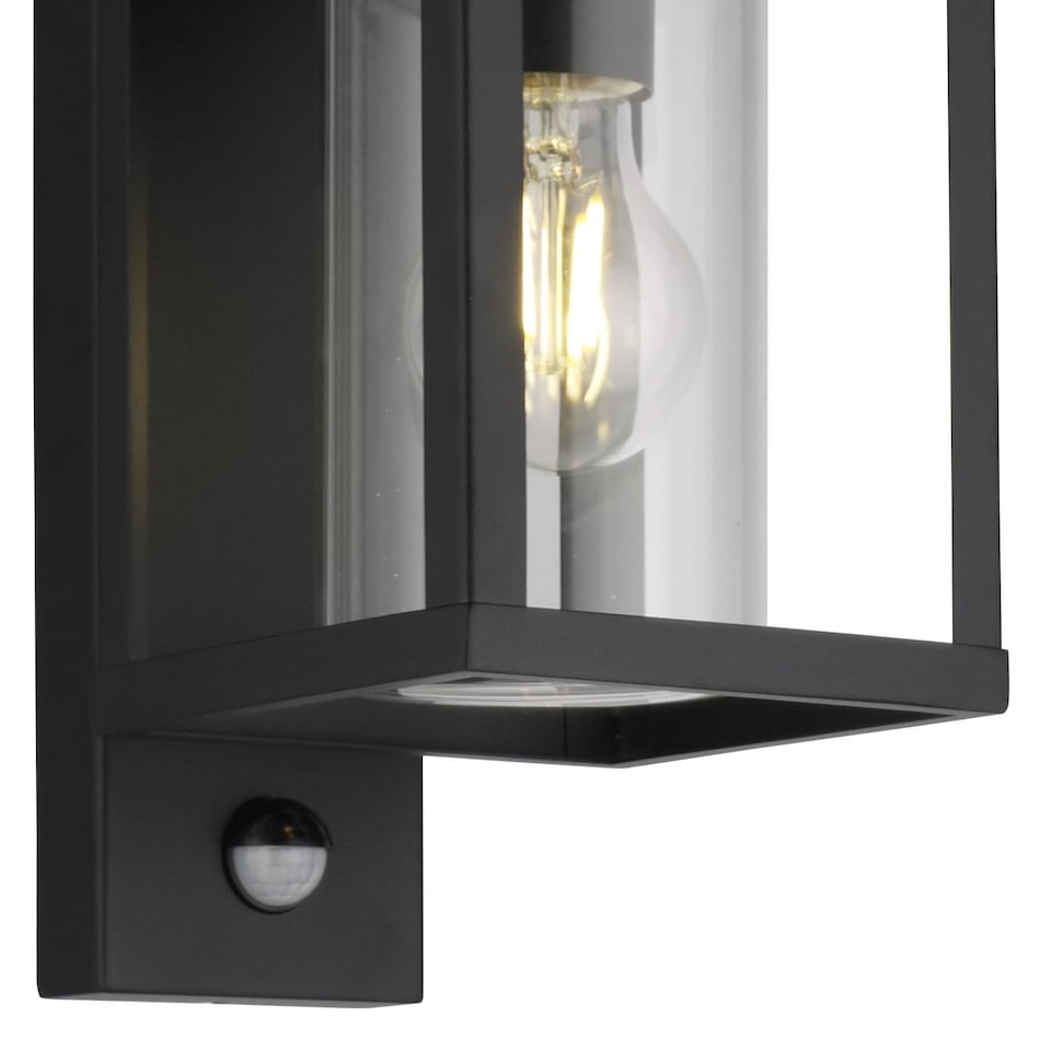 image 1 of CGC ABEL Matt Black Box Lantern Wall Light with PIR Motion Sensor