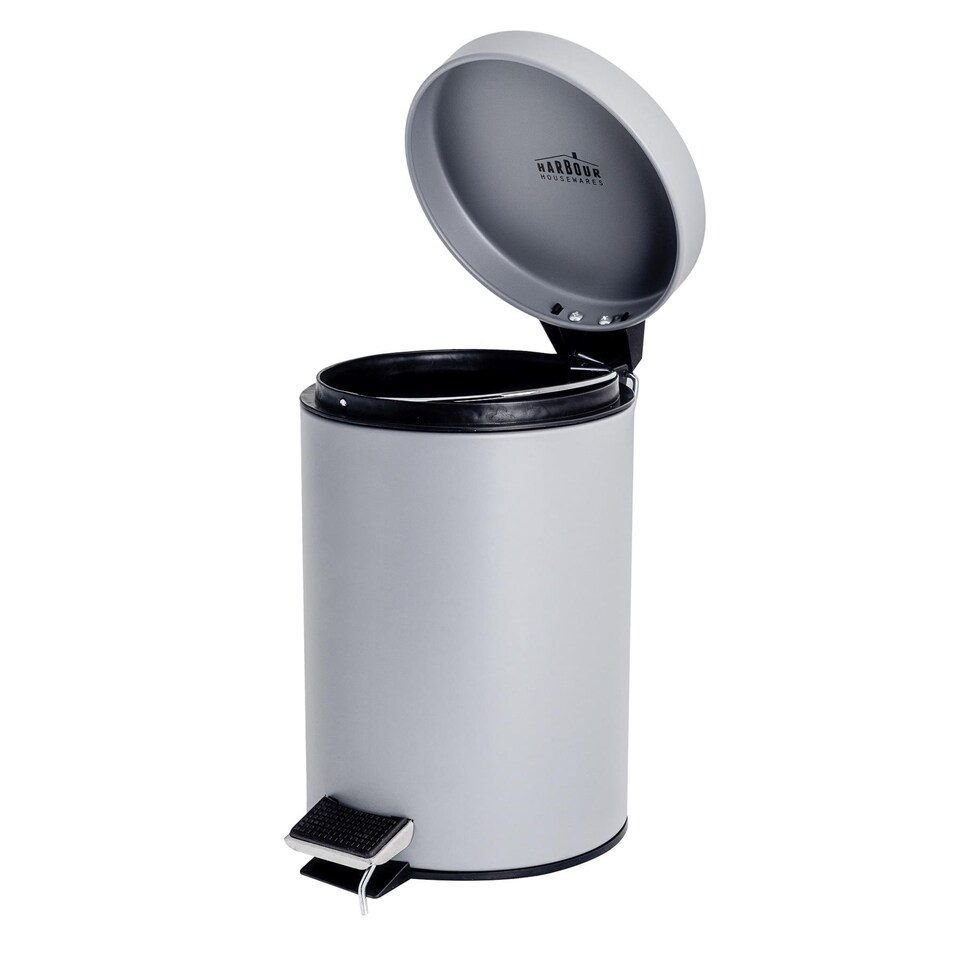 image 1 of Harbour Housewares Bathroom Pedal Bin - 3L - Matt Grey - Round Stainless Steel Slim Rubbish Dustbin Lid and Inner Liner Bucket