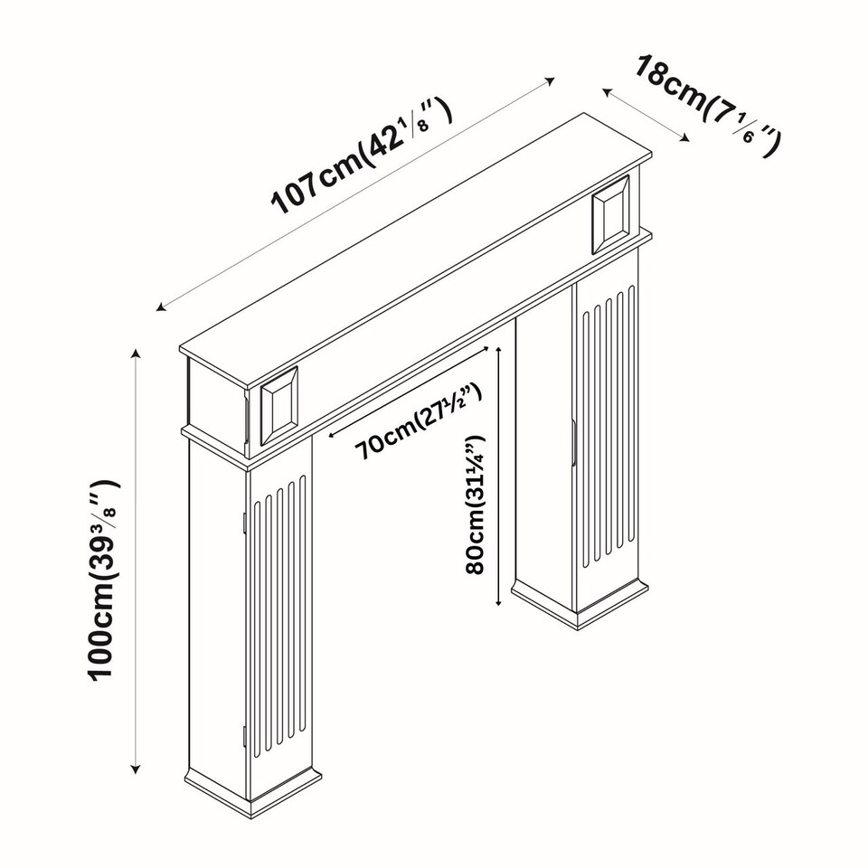 image 1 of Fireplace Storage Cabinet 3-Door Mantelpiece Shelf with 6 Compartments | White | 25 x 117 x 19 | 1