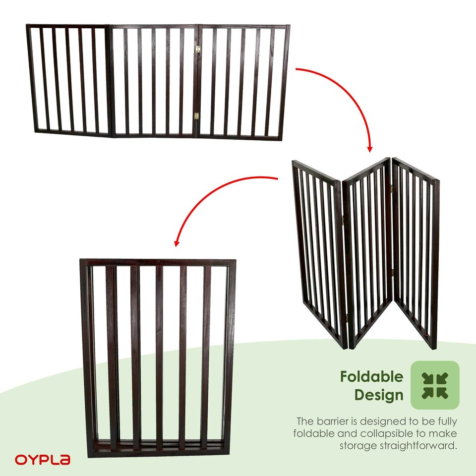 image 1 of Dark Brown Dog Safety Folding Wooden Pet Gate Portable Indoor Barrier