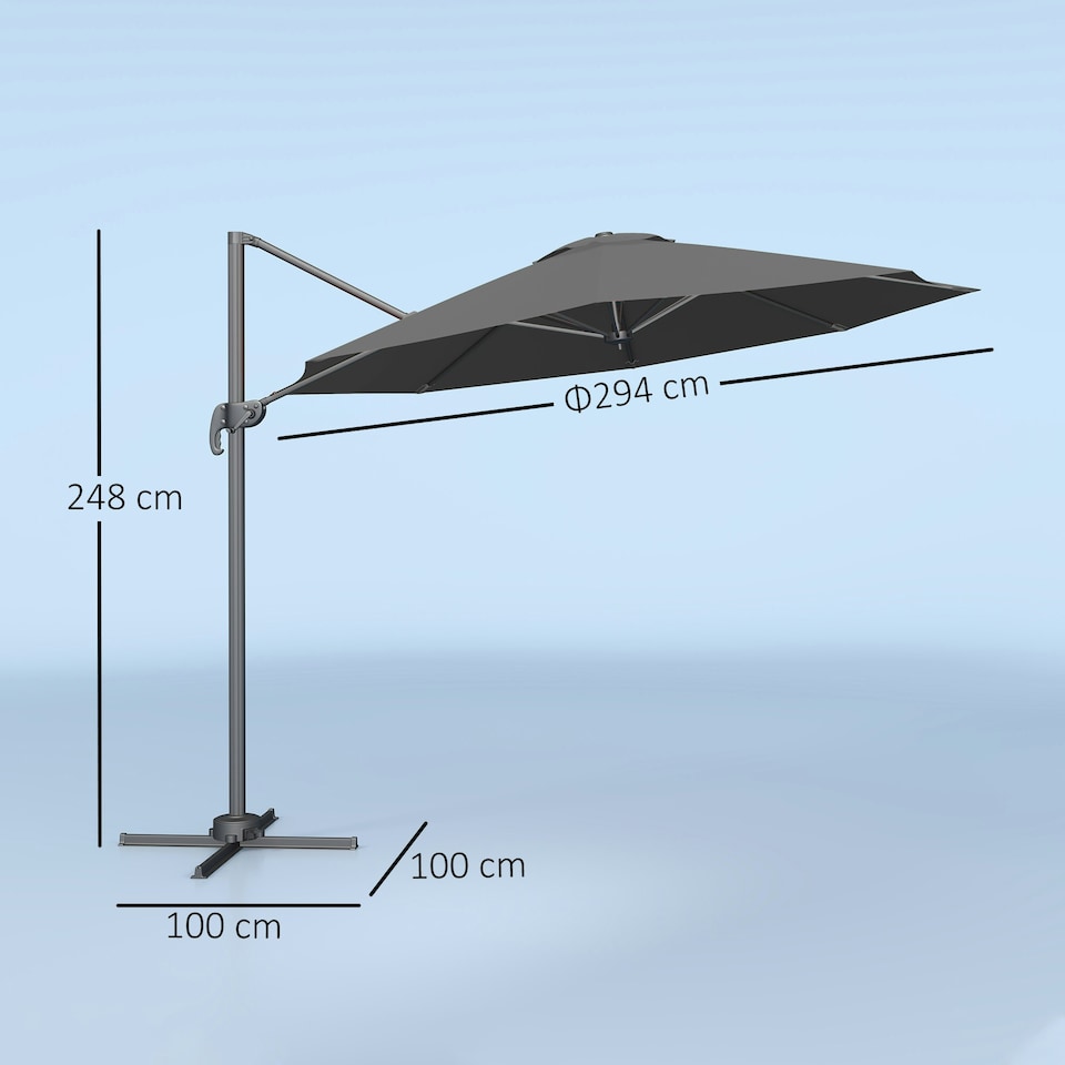 image 1 of Outsunny 3 x 3(m) Cantilever Parasol Garden Umbrella with Base Light Grey Black | Black