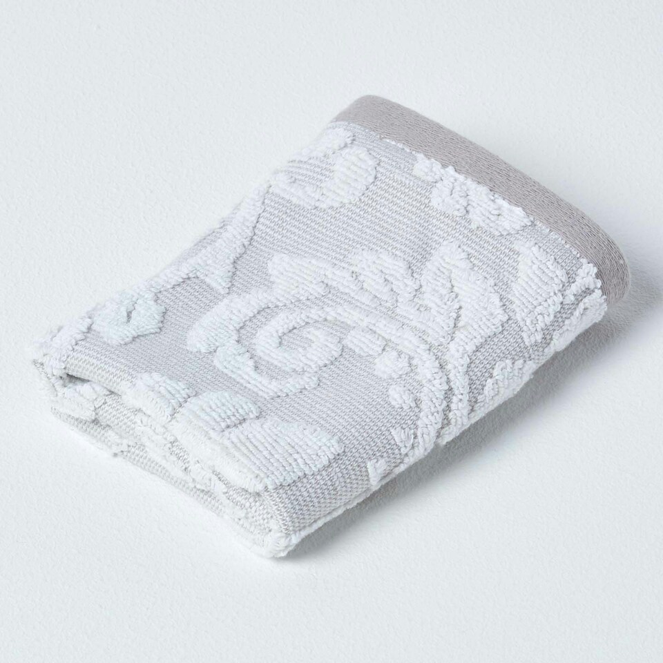 Homescapes Damask Turkish Cotton 600 GSM Face Cloth - Beige Cream | Face cloth
