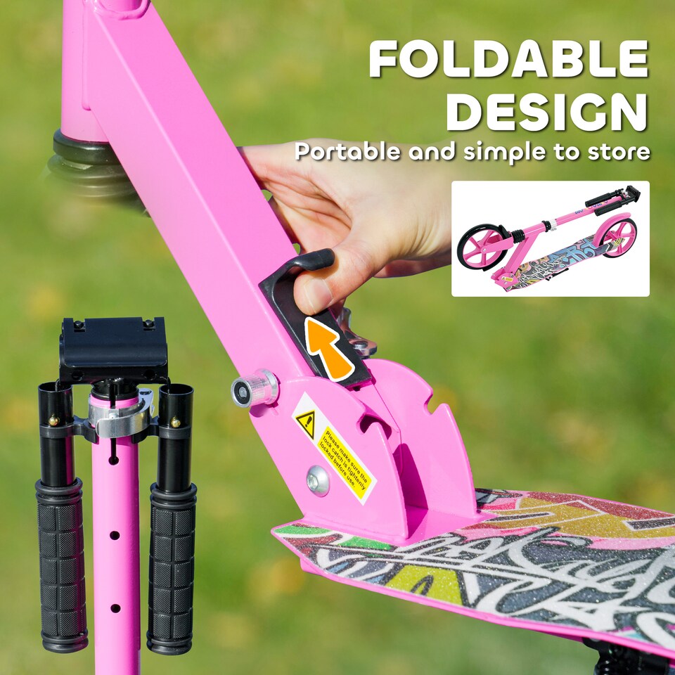 image 1 of AIYAPLAY Kids Scooter, Foldable Kick Scooter w/ Adjustable Handlebar, Pink | Pink | Pink | 94L x 38W x 88-103H cm