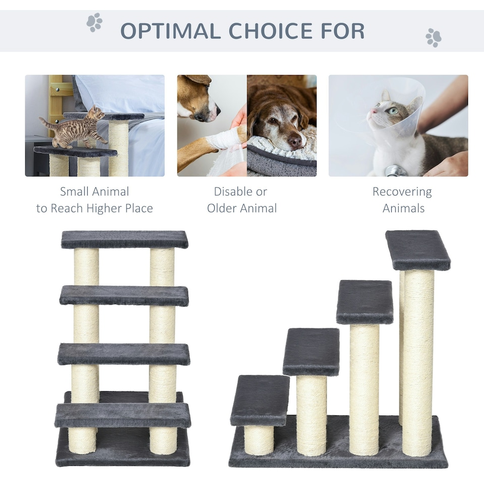 image 1 of PawHut Dog Steps for Bed 4 Step Pet Stairs ladder for Dog Cat Scratch Post Grey