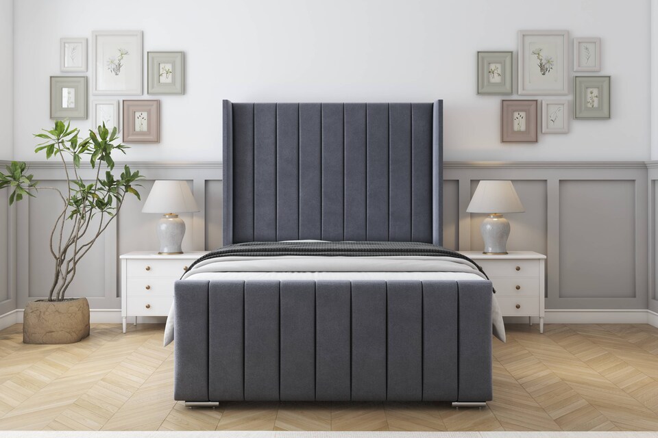 image 1 of Sloomy Melbourne Steel Plush Bed Frame With Mattress  With 50" Upholstered Wingback Headboard 2'6 Small Single