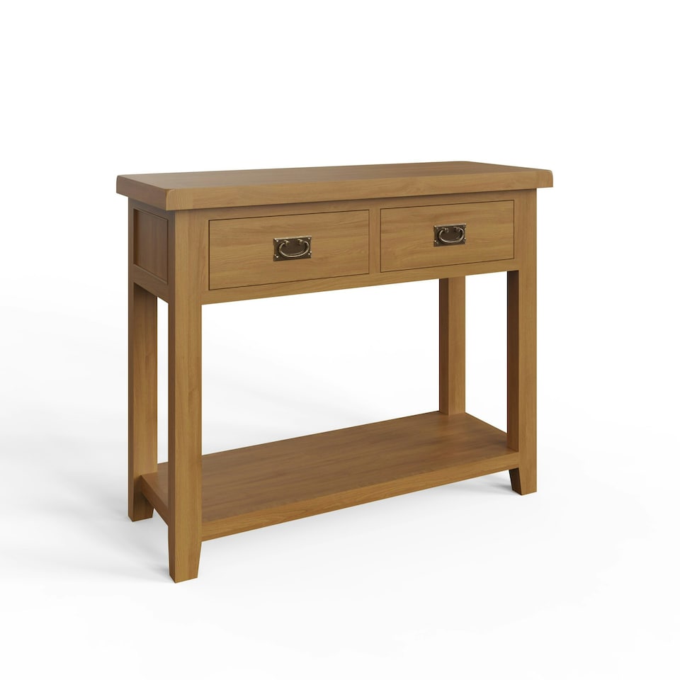 image 1 of Robus Solid Oak Console Table 2 Drawer Brown