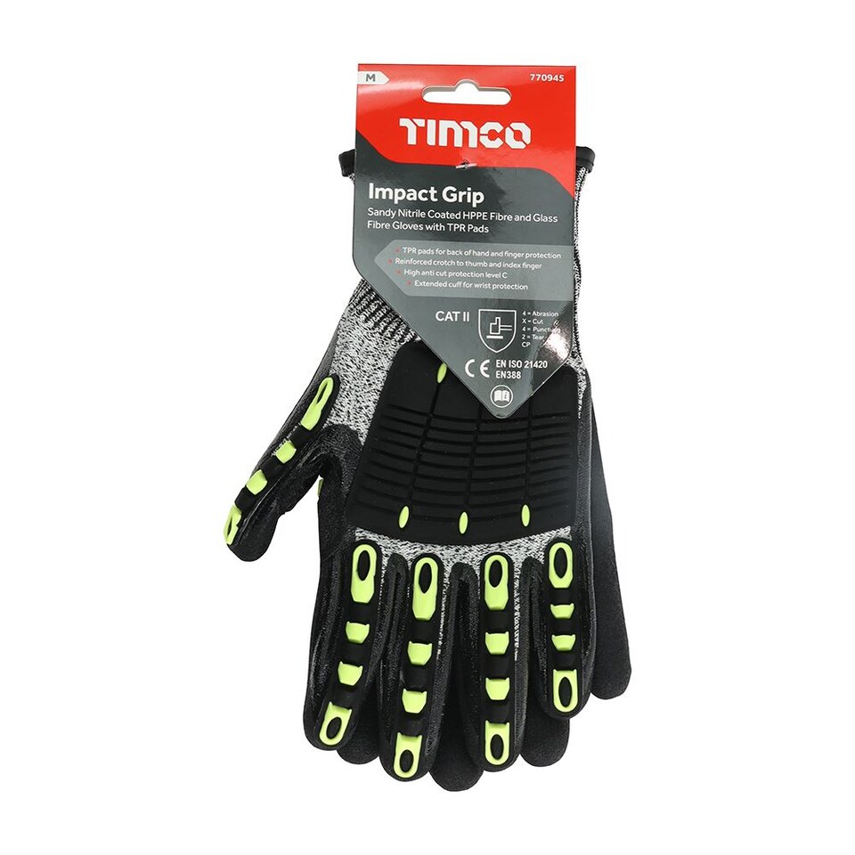 image 1 of Timco - Impact Cut Glove - Sandy Nitrile Coated HPPE Fibre and Glass Fibre Gloves with TPR Pads (Size Medium - 1 Each)