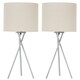 image 1 of Set of 2 Tripod - Polished Chrome Lamps with Natural Linen Shade Chrome | Brown