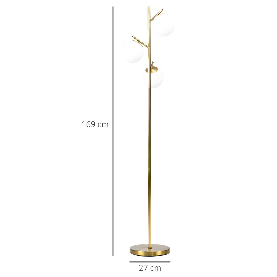 image 1 of HOMCOM Modern Tree Floor Lamp with 3 Light, for Living Room Bedroom, Gold