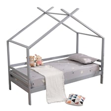Teddy Kids Childrens Grey Wooden House Treehouse Single Bed Frame (Single) | Grey | Grey | Single