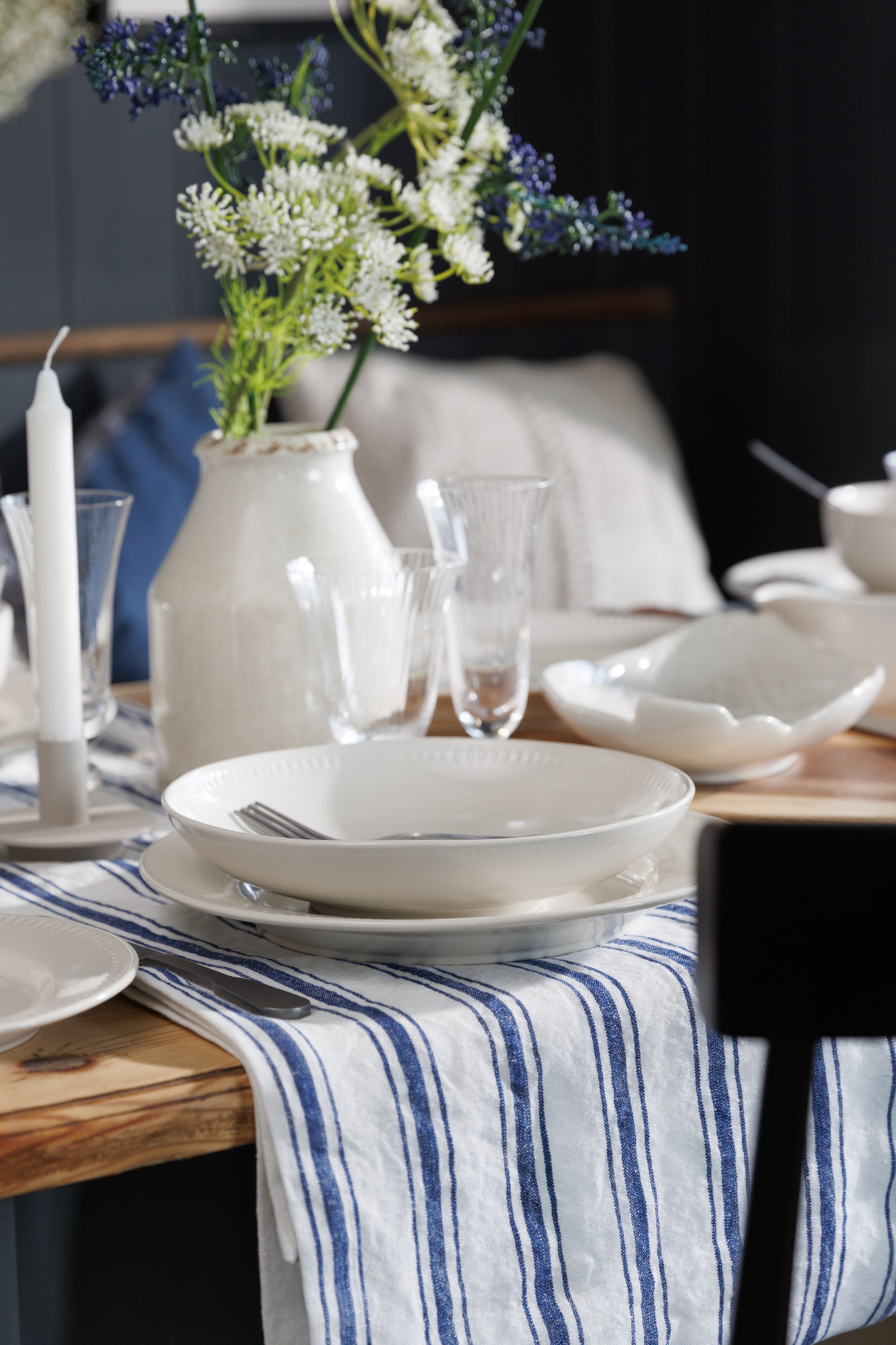 Mikasa Navy Stripe Cotton & Linen Table Runner, 230 x 34cm in Blue | Size: 230 x 34 cm