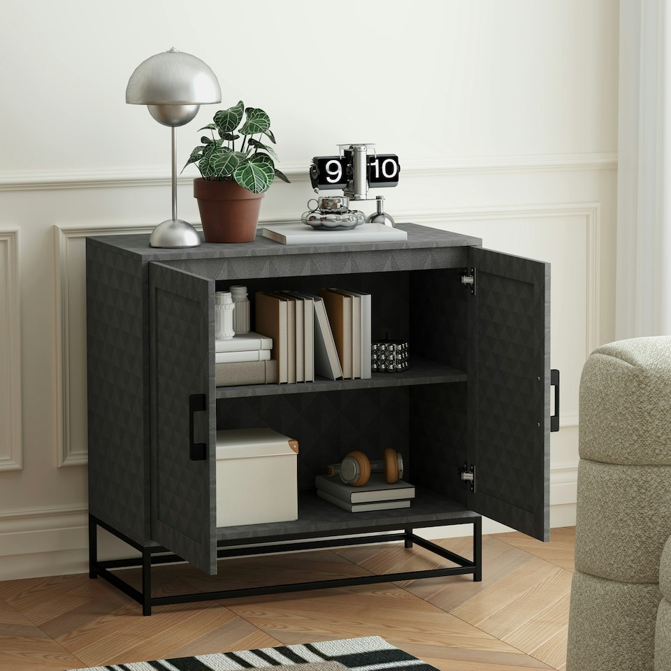 image 1 of HOMCOM Modern Storage Cupboard with Adjustable Shelf and 2 Doors, Grey Black