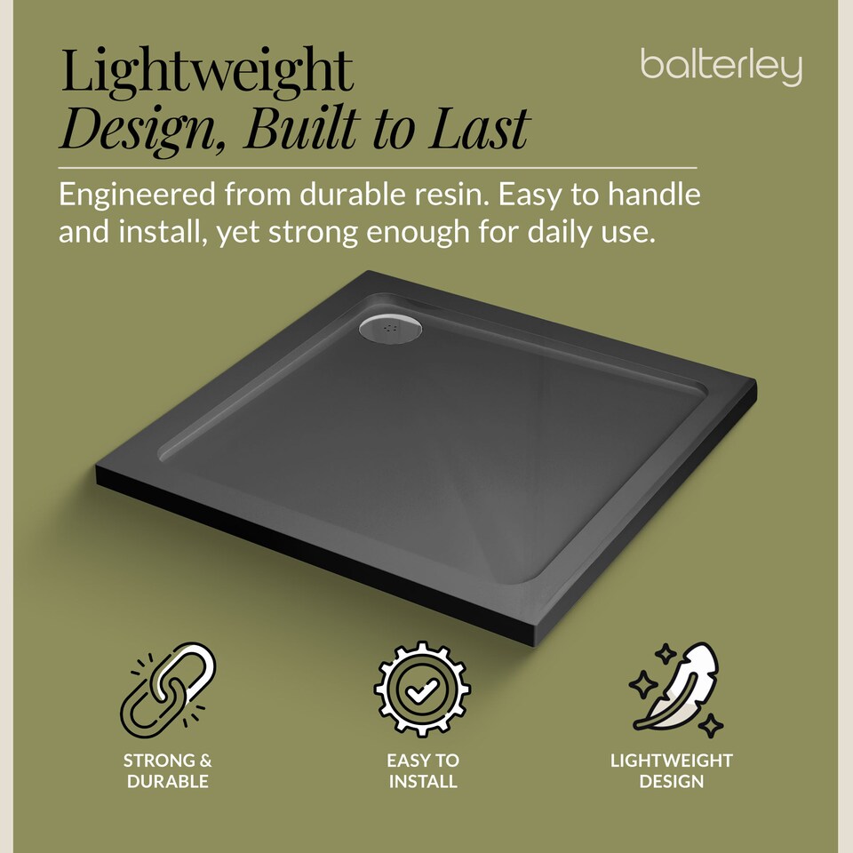 image 1 of Balterley Premium Square Shower Tray | Grey | Grey Slate | 1