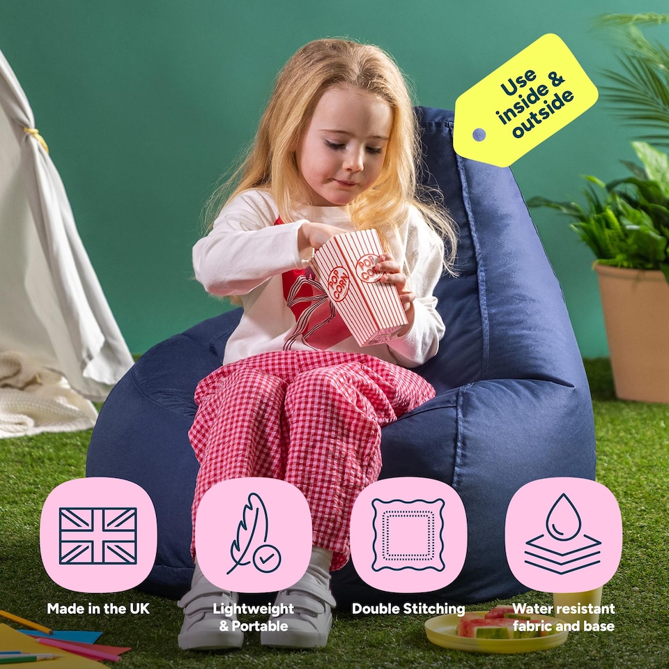 image 1 of Kids High Back Bean Bag Navy Blue Indoor Outdoor Childrens Bean Bags | Blue | Navy Blue | M | 1