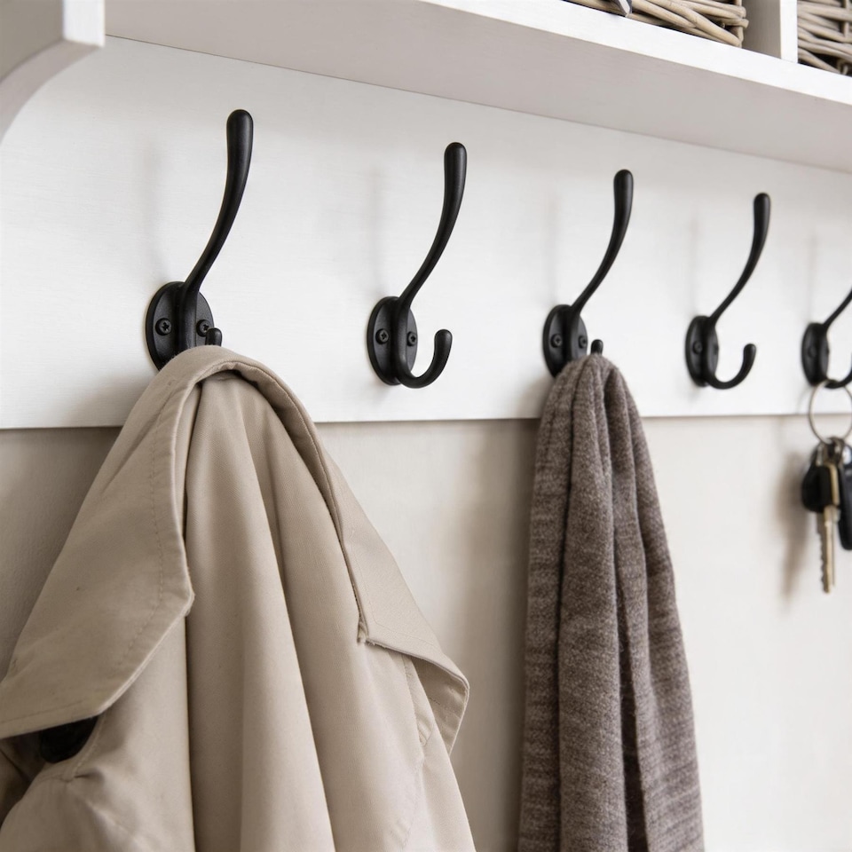 image 1 of Radcliffe Wall Mounted Coat Rack Wicker Baskets and Top Storage Shelf