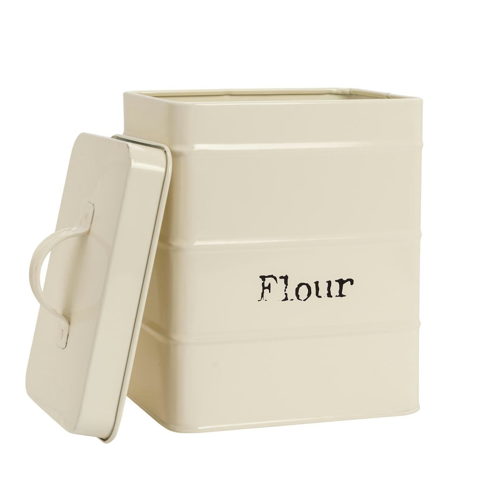 image 1 of Harbour Housewares Cream Vintage Metal Kitchen Flour Canister Kitchen Caddy Kitchen Storage Containers Canisters