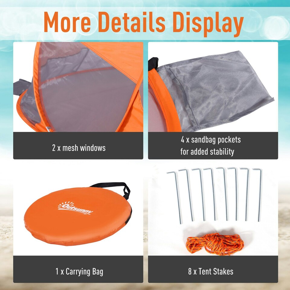 image 1 of Outsunny Portable Automatic Pop Up Beach Tent Outdoor Camp Shelter Orange