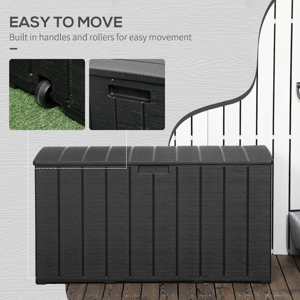 image 1 of Outsunny 336 Litre Rolling Outdoor Garden Storage Box, Plastic Container, Black | Black