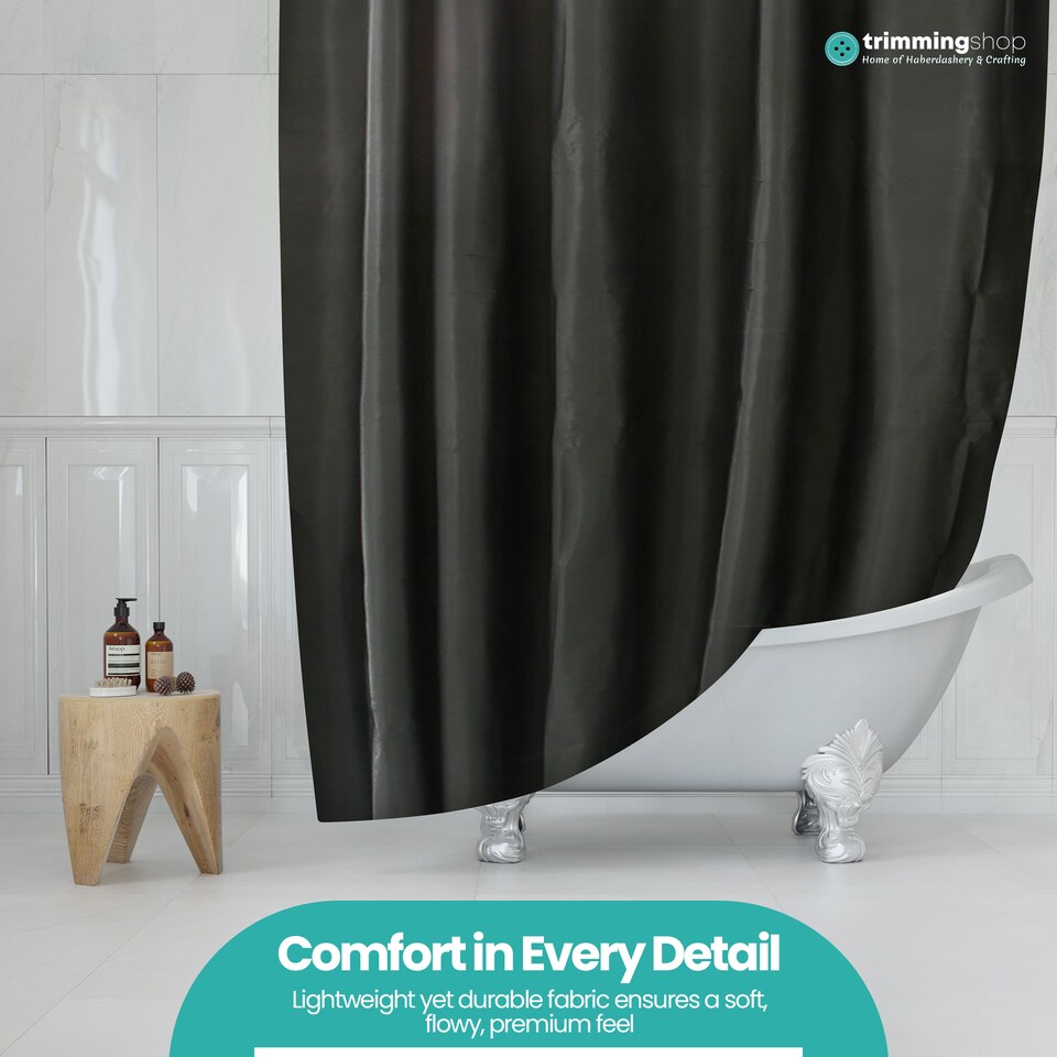 image 1 of PEVA Plain Mould & Mildew Resistant Shower Curtain with 12 Hooks - 180x180cm