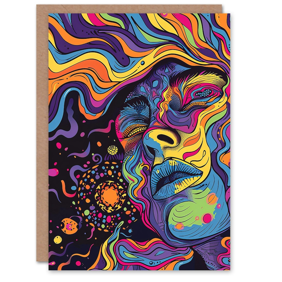 image 1 of Cosmic Trance Meditation Portrait Him Her Birthday Card