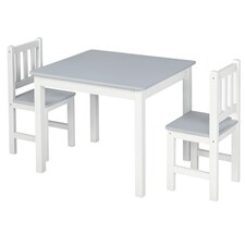 HOMCOM Kids Table and 2 Chairs Set 3 Pieces Toddler Multi-usage Desk Indoor Grey | Grey